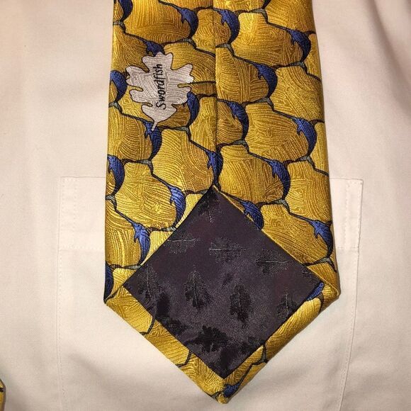 The Nature Conservancy Gold Yellow Royal Navy Blue Swordfish Silk Tie - Picture 4 of 7